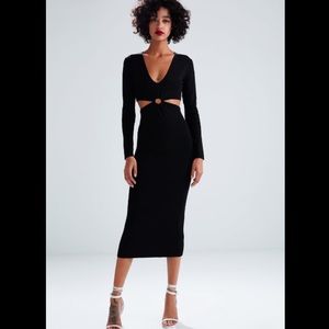 🏷NWT Zara Long Knit Black Dress with Cut-Outs S